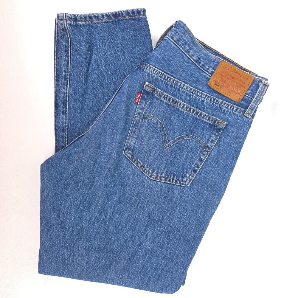Levi's 501 Jeans Mens 32x28 Distressed Blue Denim Button Fly Straight Fit Grunge